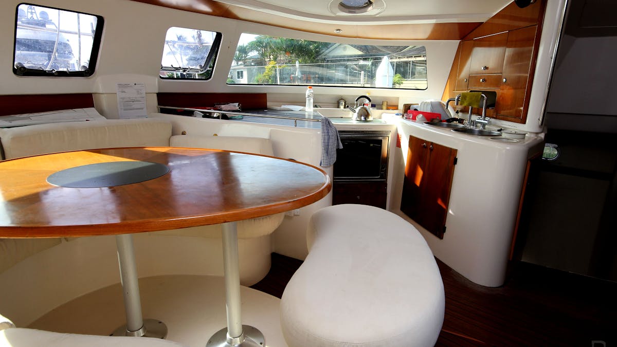 Aristocat's saloon with 2 x small fridges, 3 burner gas stove and great benchspace