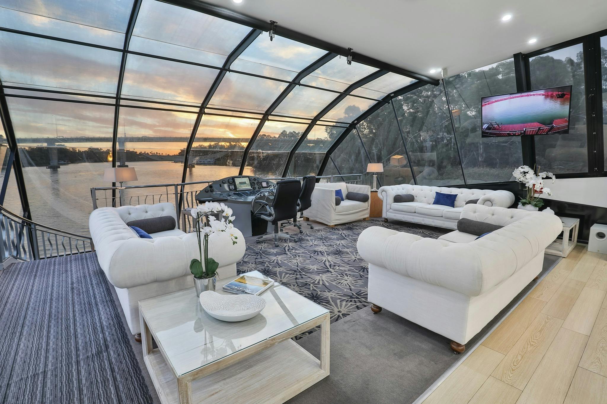 living area within a houseboat