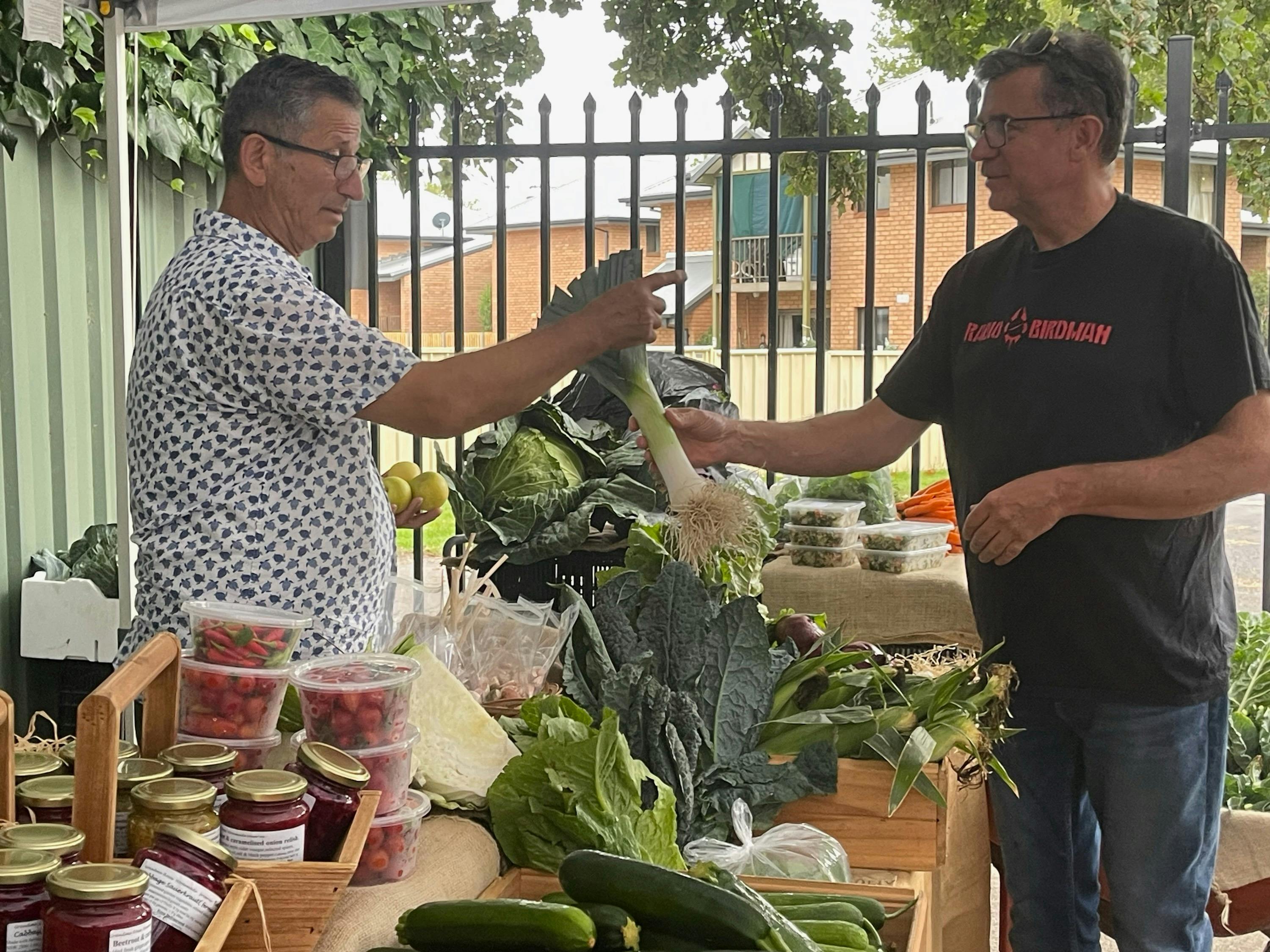 Sam selling his traditionally grown, spray free produce from Springview farm.