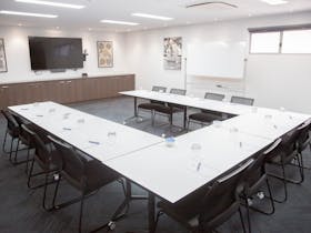 A conference room set up for a session.