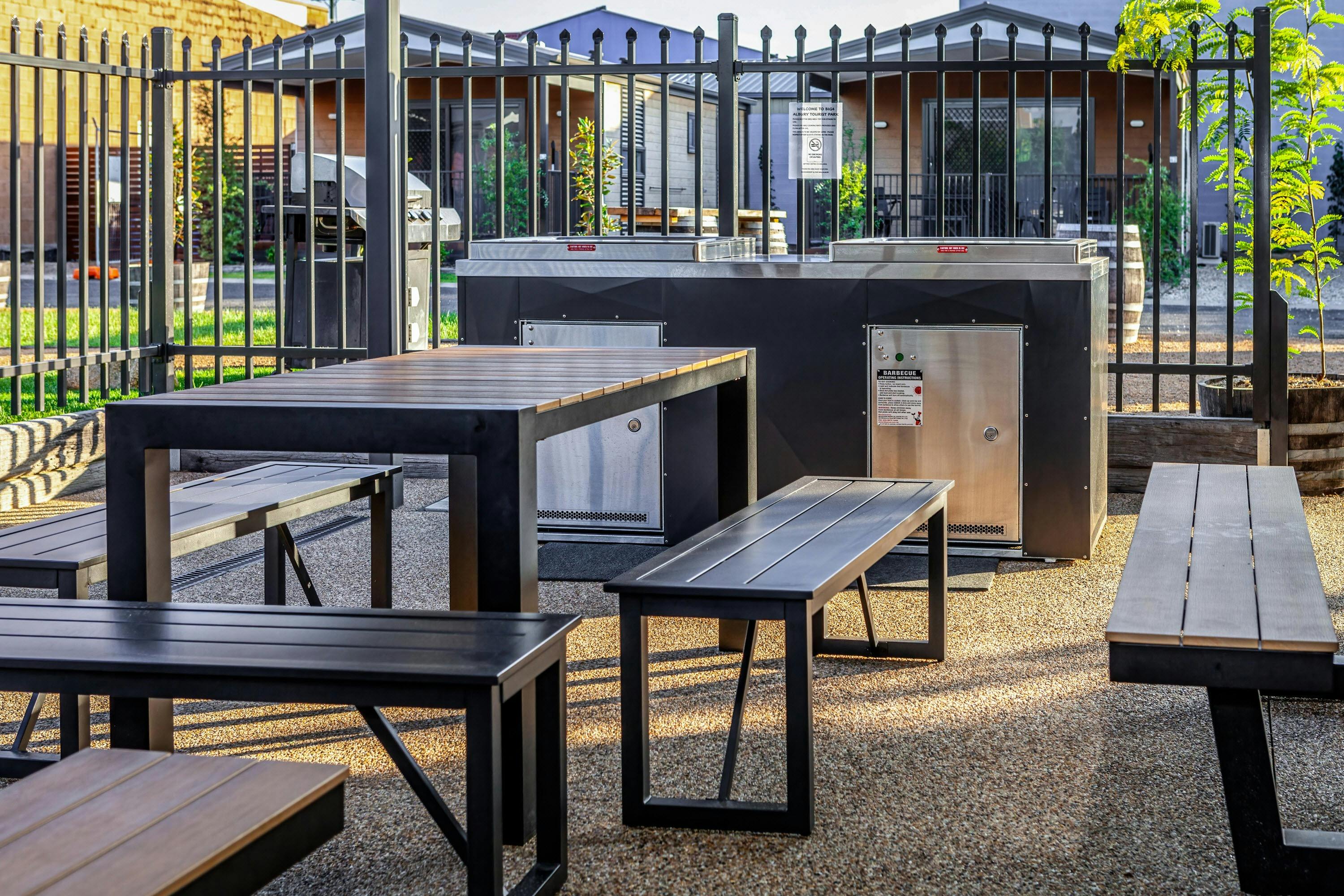 A sunset at the barbeque area