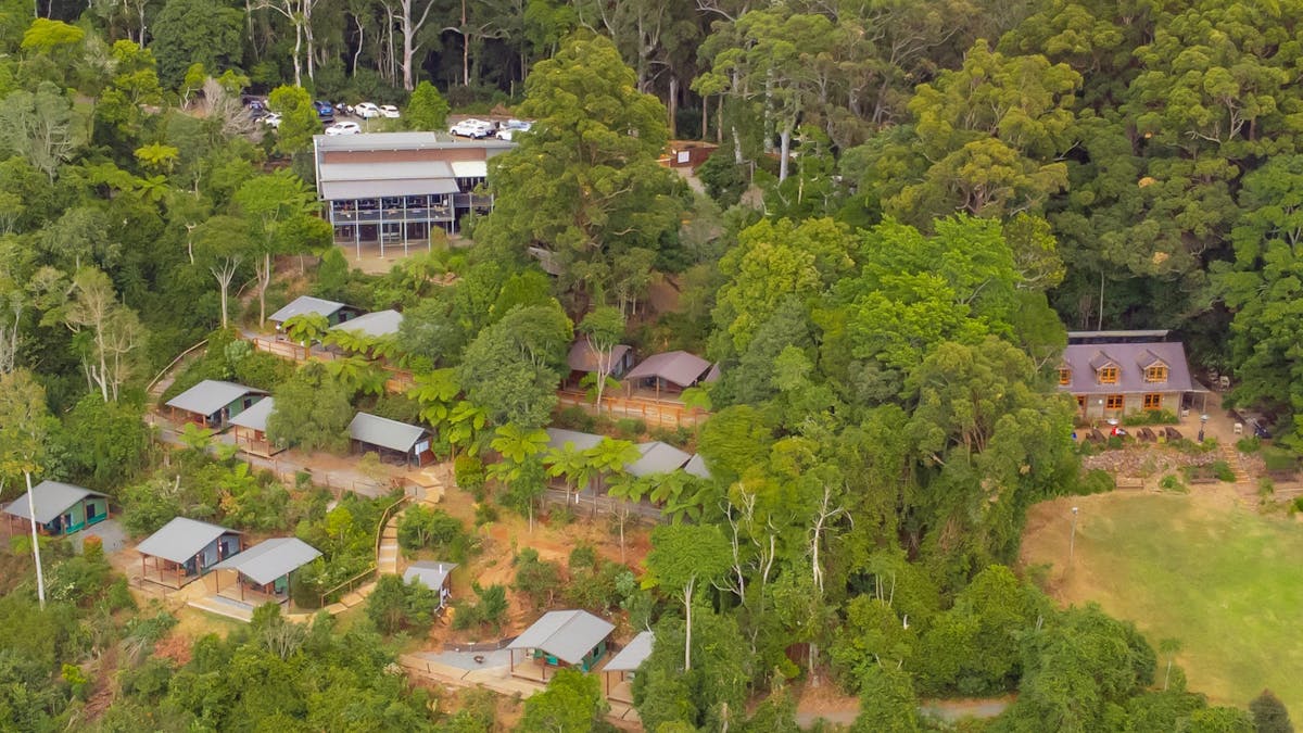 Image shows a birds-eye view of the Safari Tents Image shows a birds-eye view of the Safari Tents