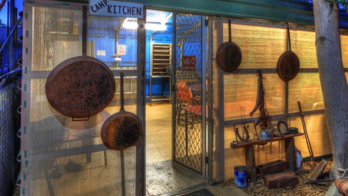 The camp kitchen is equipped with a full electric stove, grill plate, two fridges and freezer + more