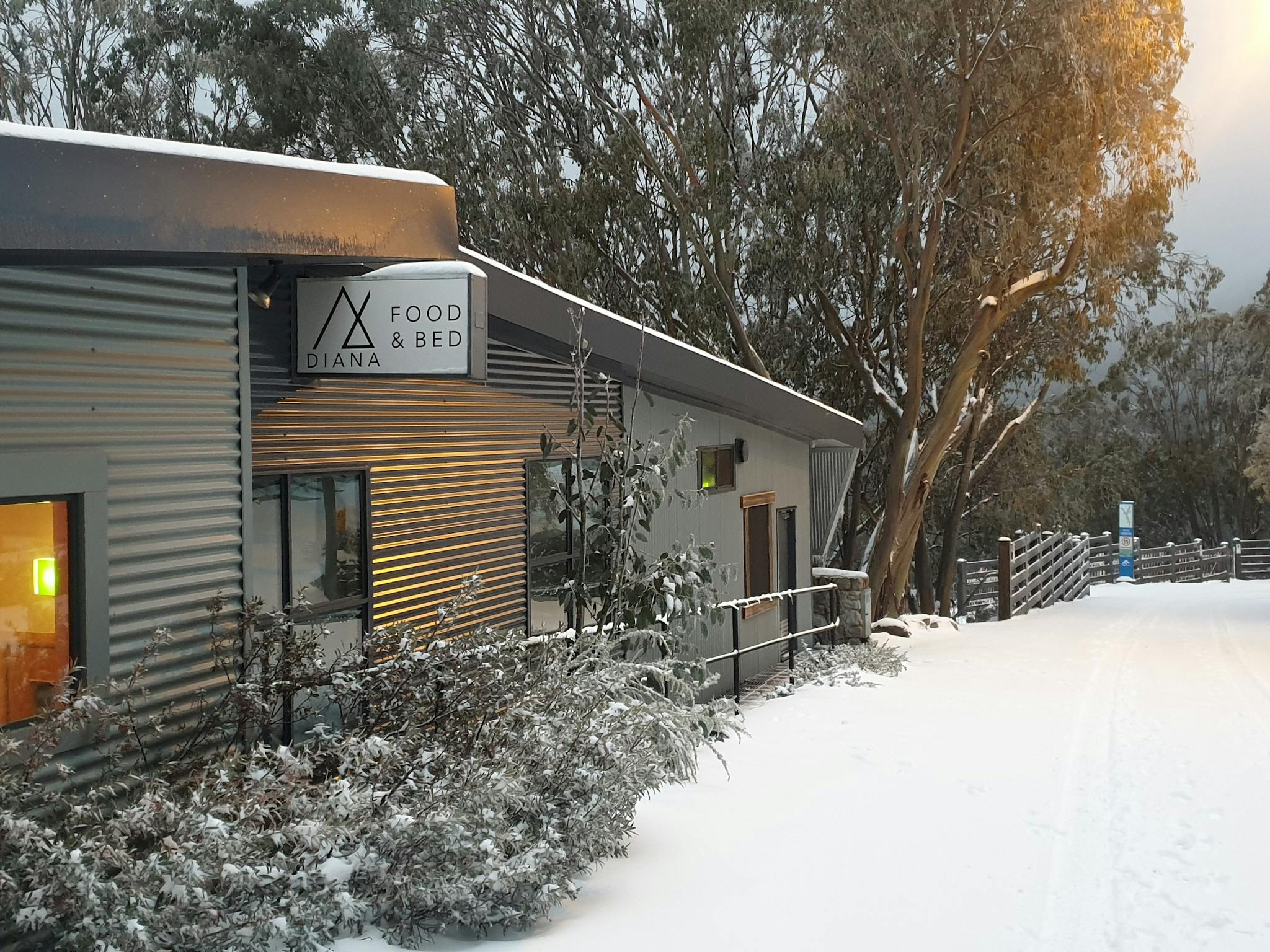 Diana Alpine Lodge on Falls Creek Road in early snow