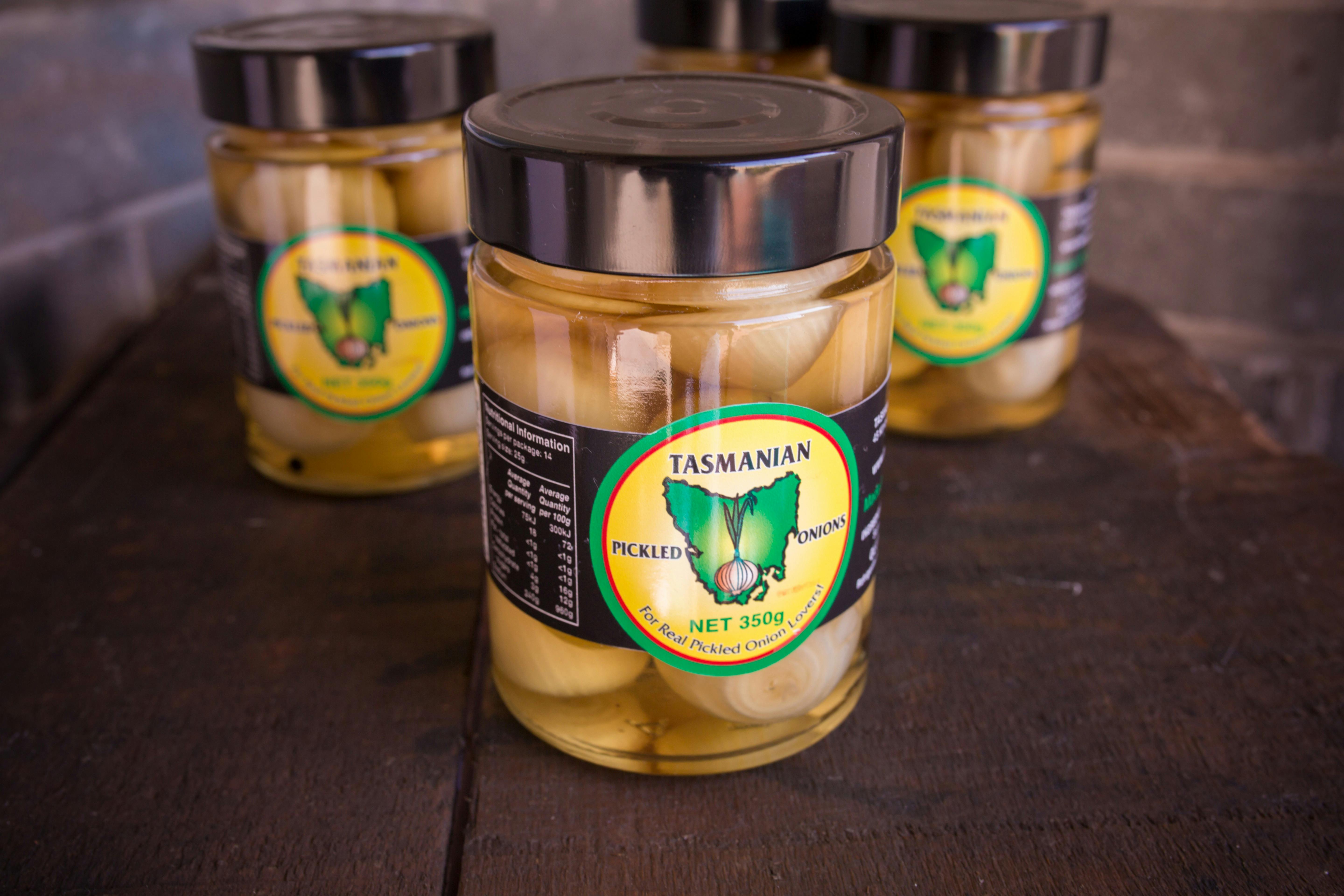 Gourmet size pickled onions peeled and bottled by hand and pickled in our our own vinegar