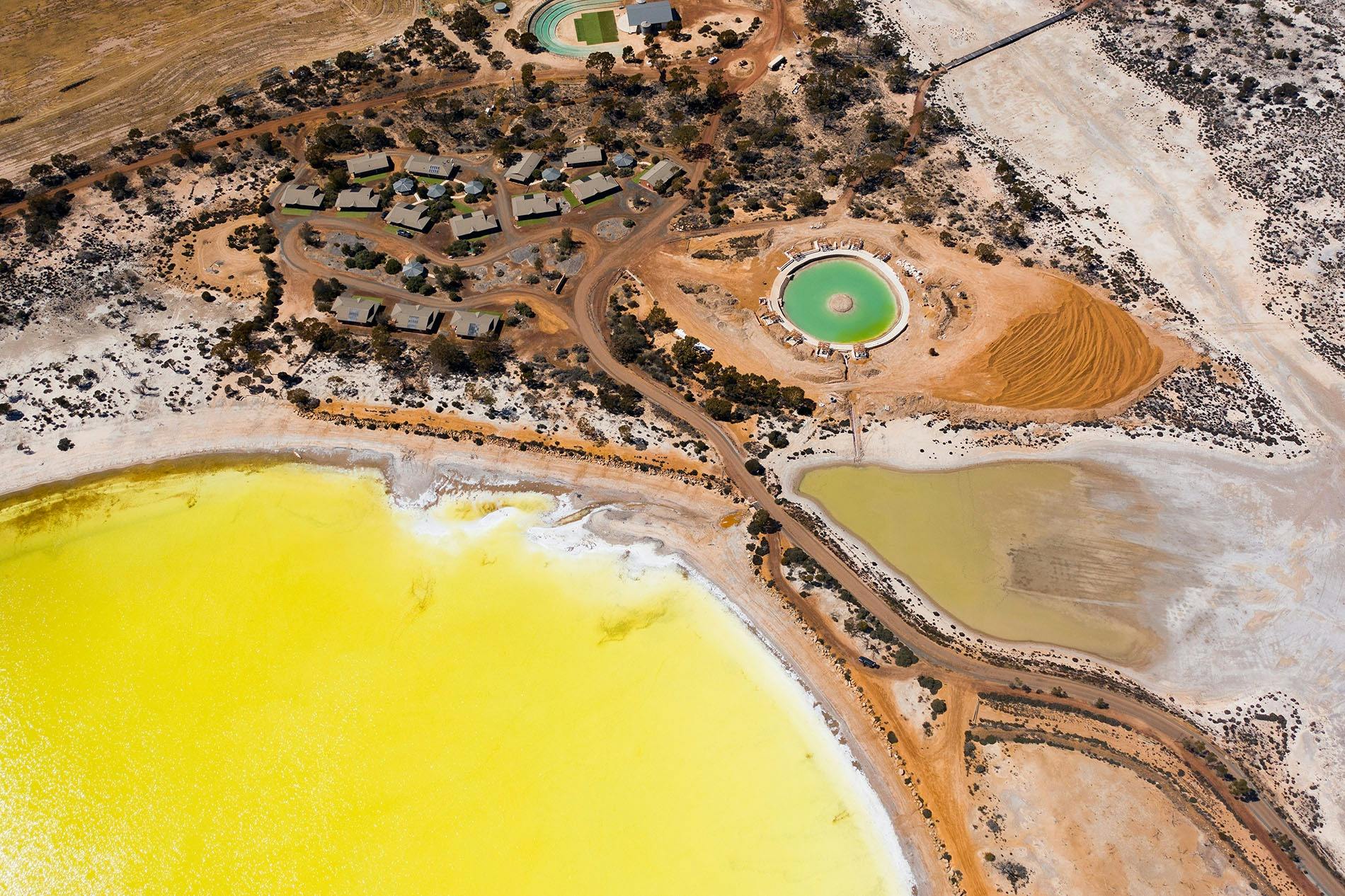 Aerial view of Lake Magic at Wave Rock Resort, Hyden