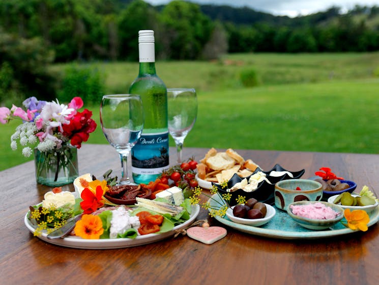Antipasto platter and wine