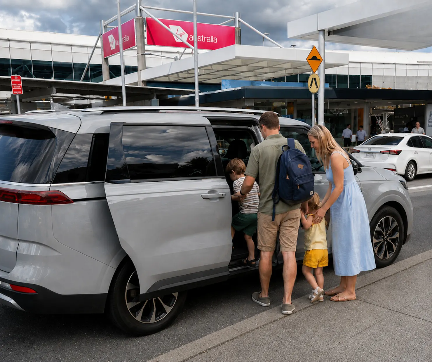Family boarding a private Transfers to Noosa vehicle at Brisbane Airport