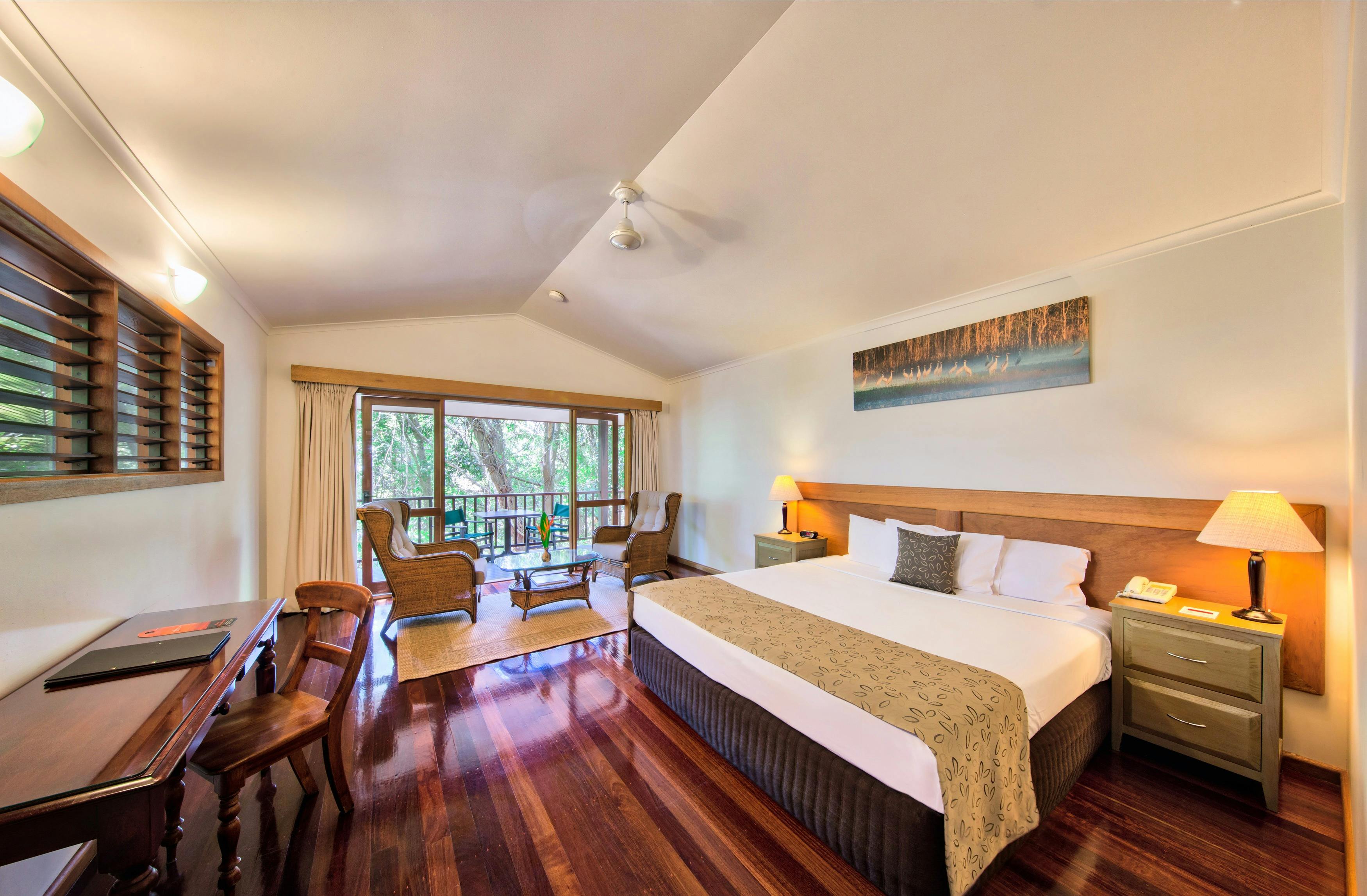 Interior of Jungle Walk Bungalow with forest views