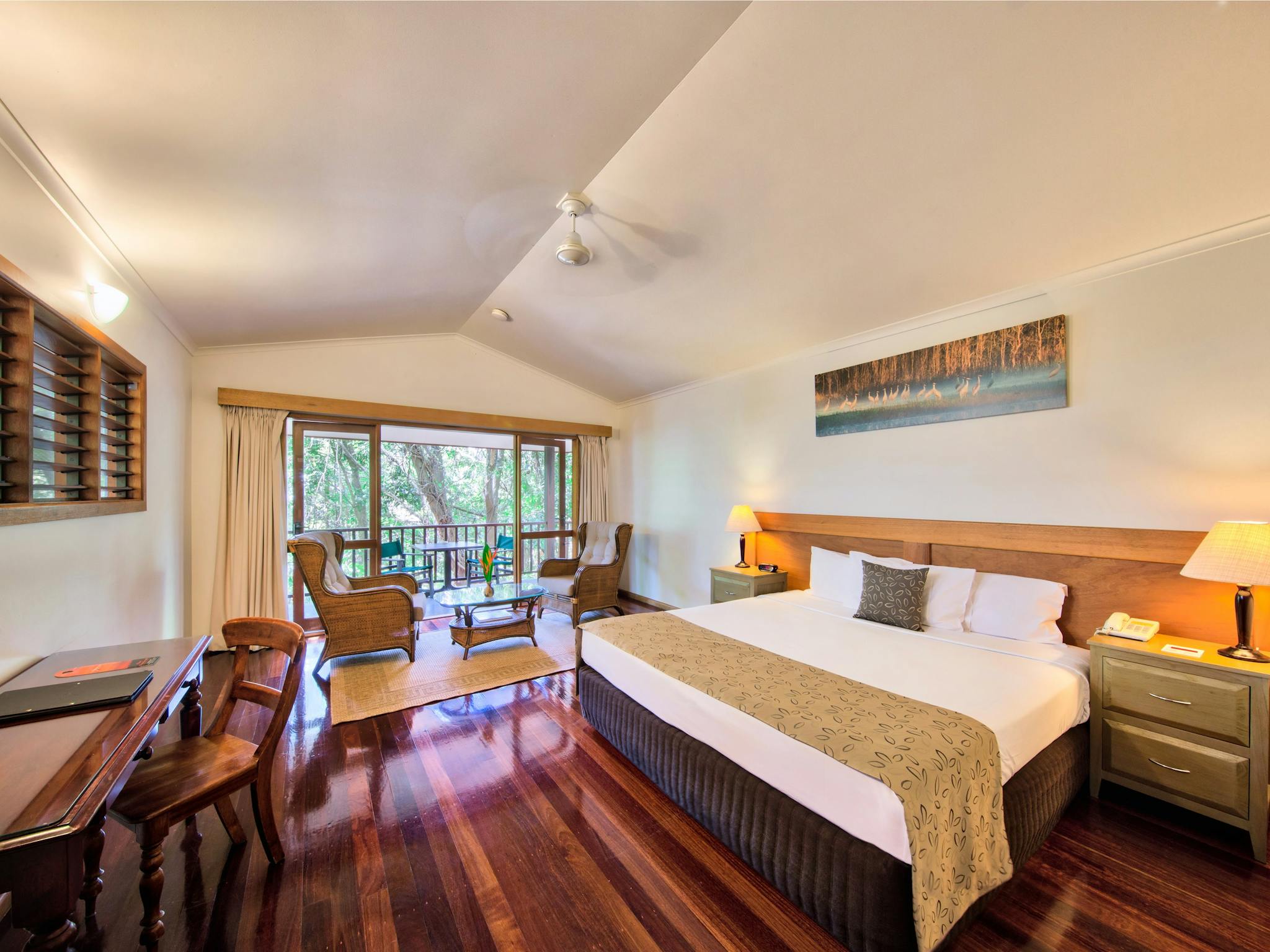 Interior of Jungle Walk Bungalow with forest views Interior of Jungle Walk Bungalow with forest views