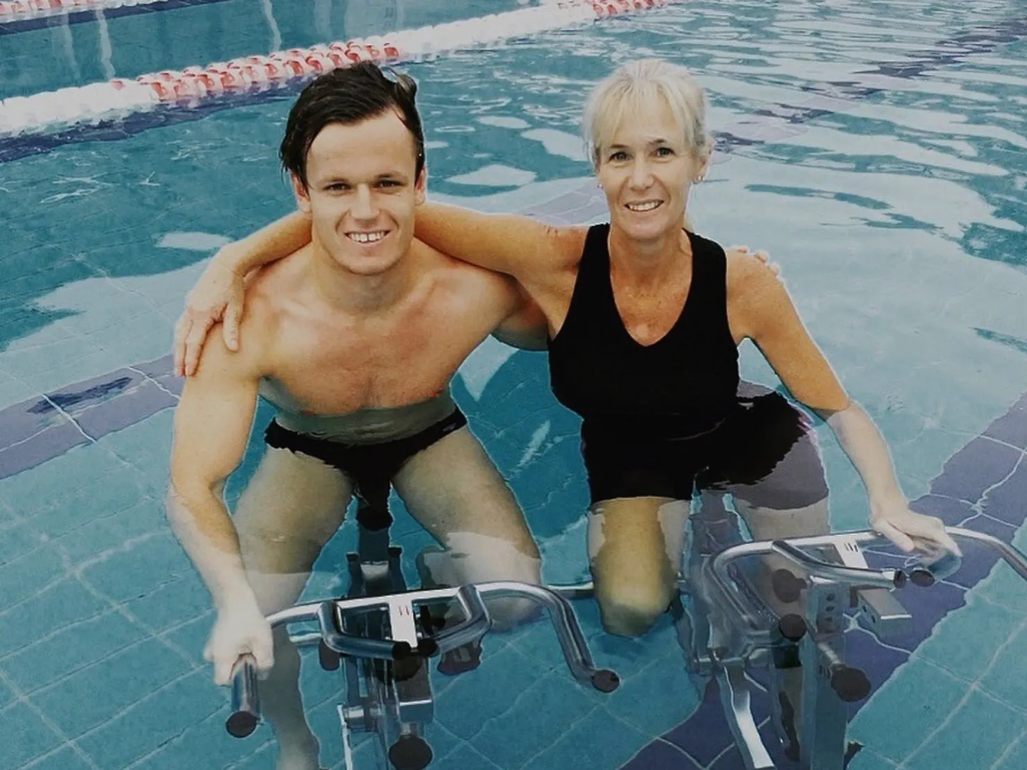 Family cycling underwater