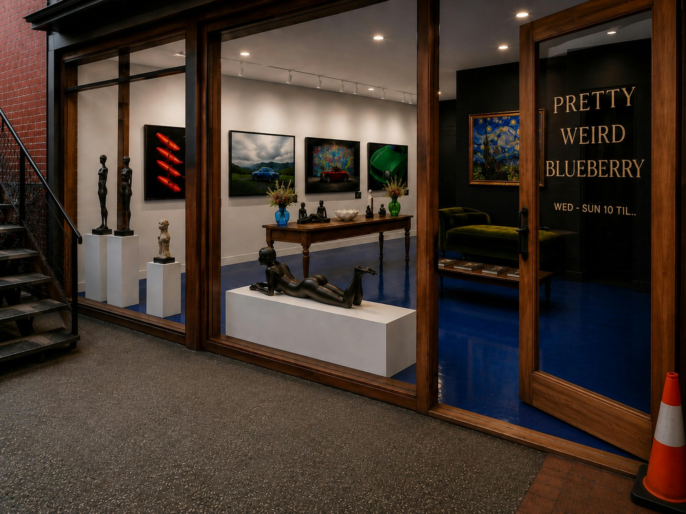 An image of the front of an art gallery called Pretty Weird Blueberry in Byron Bay