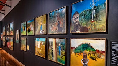 Sidney Nolan Foundation Collection painting hanging in the Nolan Gallery at CMAG
