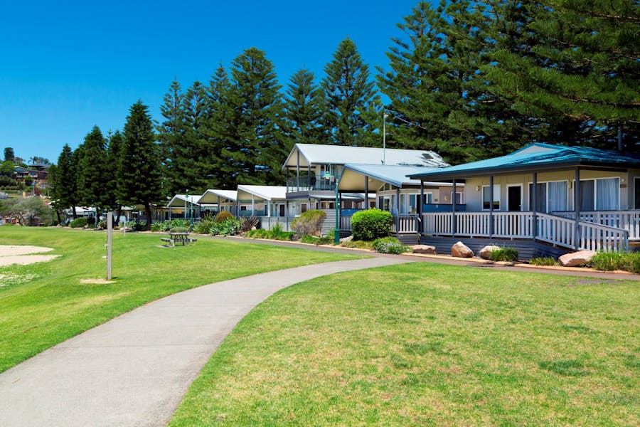 Beachfront cabins at Kendalls on the Beach Holiday Park