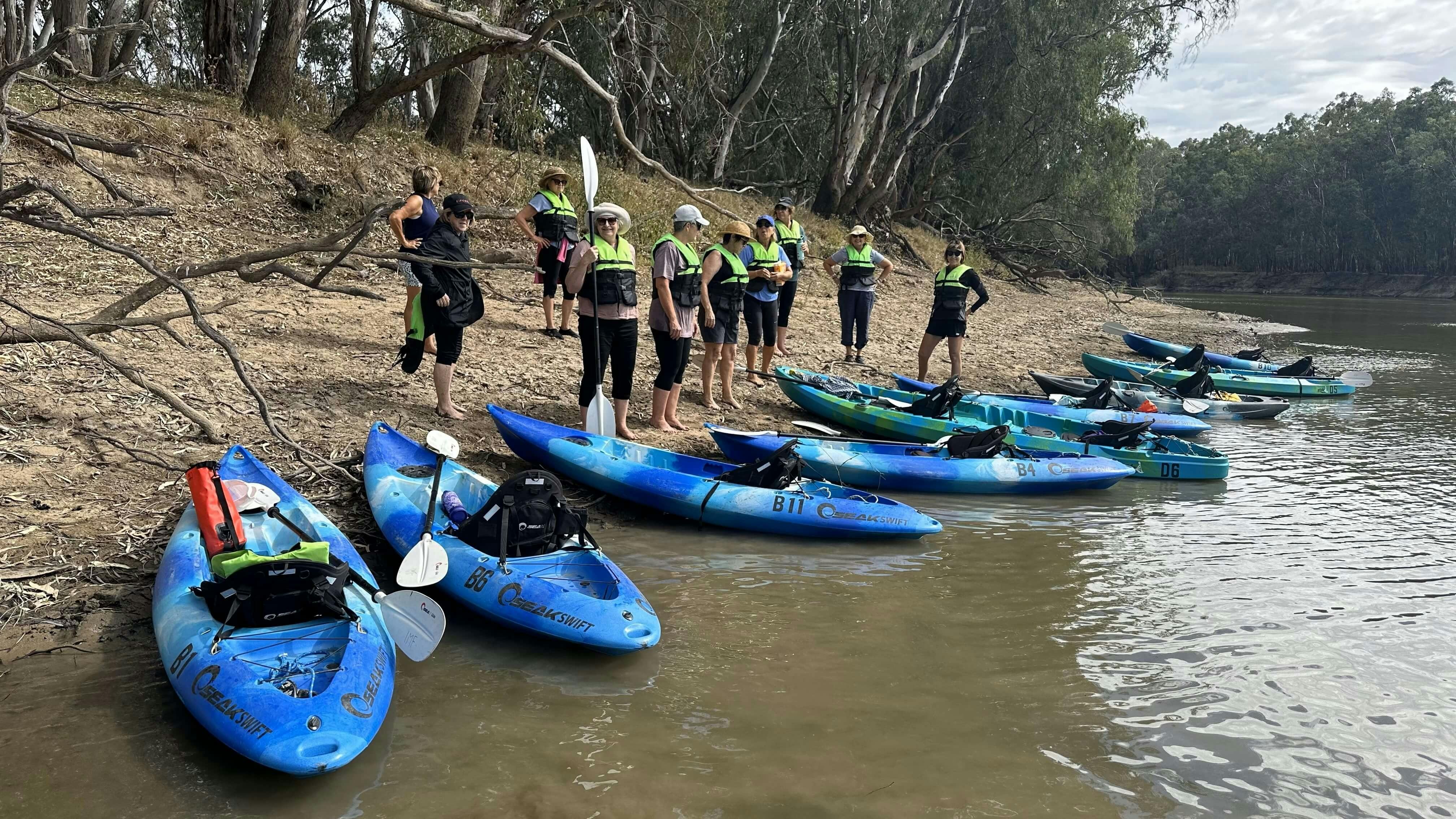 Fun group of locals kayaking in Narrandera NSW.
