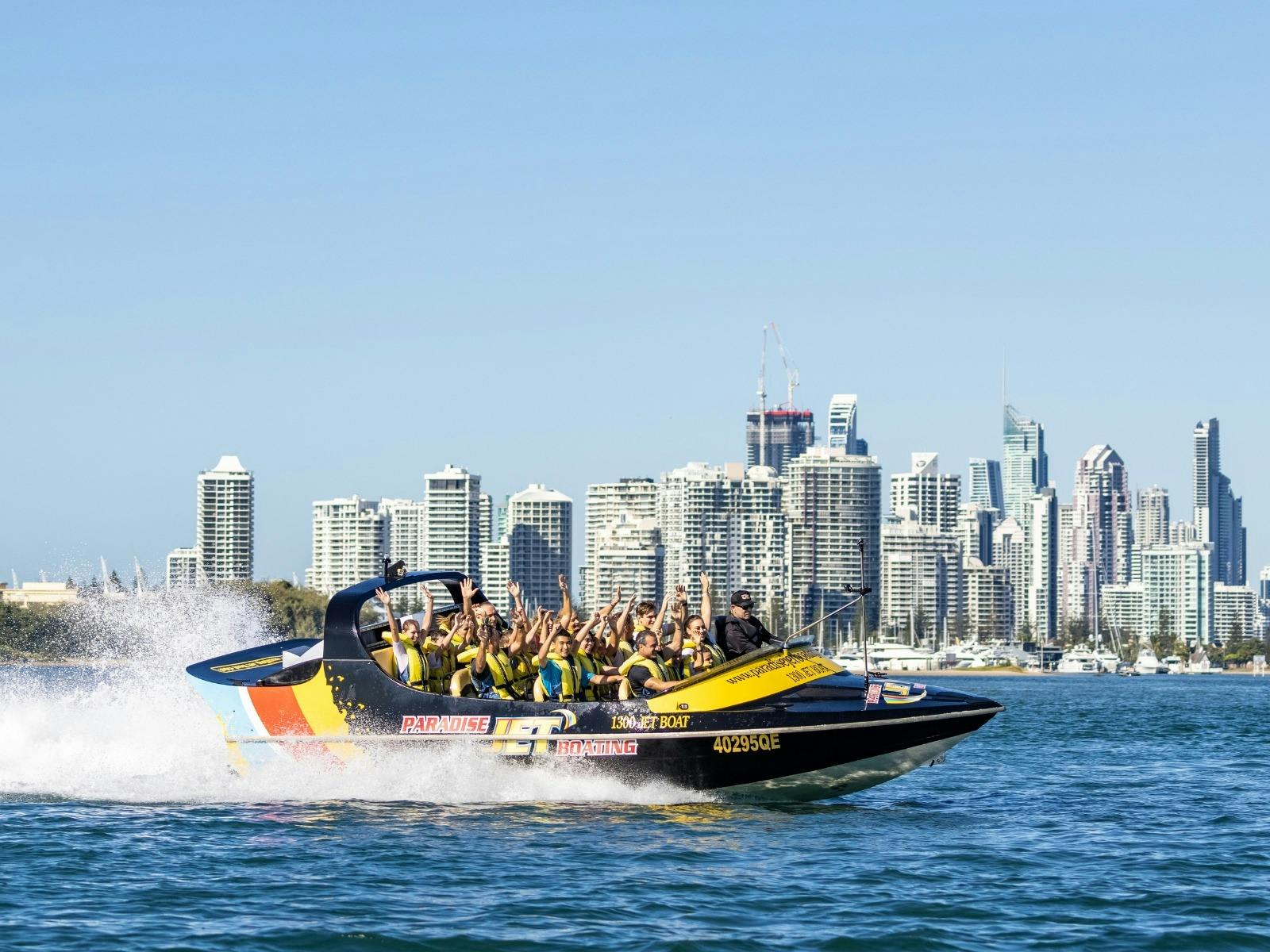 Paradise Jet Boating vessel cruising along the Gold Coast Broadwater