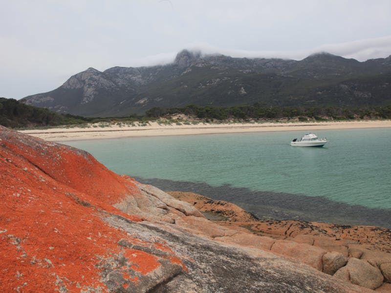 Trousers Point camping ground is located in the Strzelecki National Park Flinders Island Tasmania