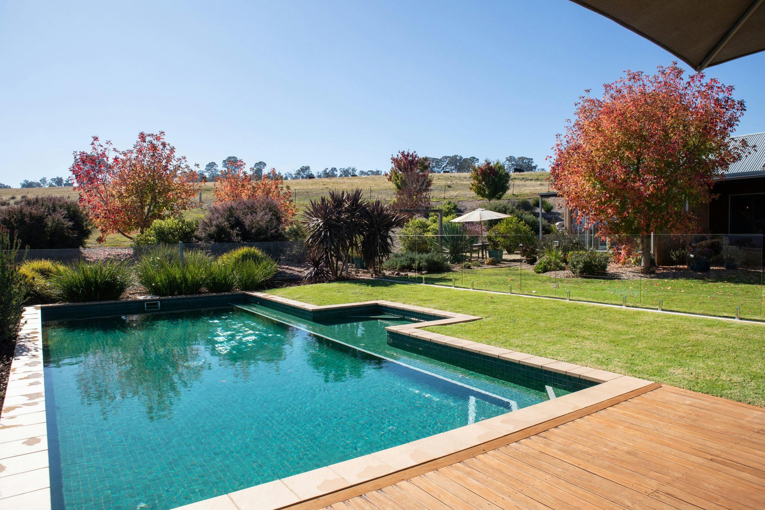 Our salt water swimming pool is seasonally heated.