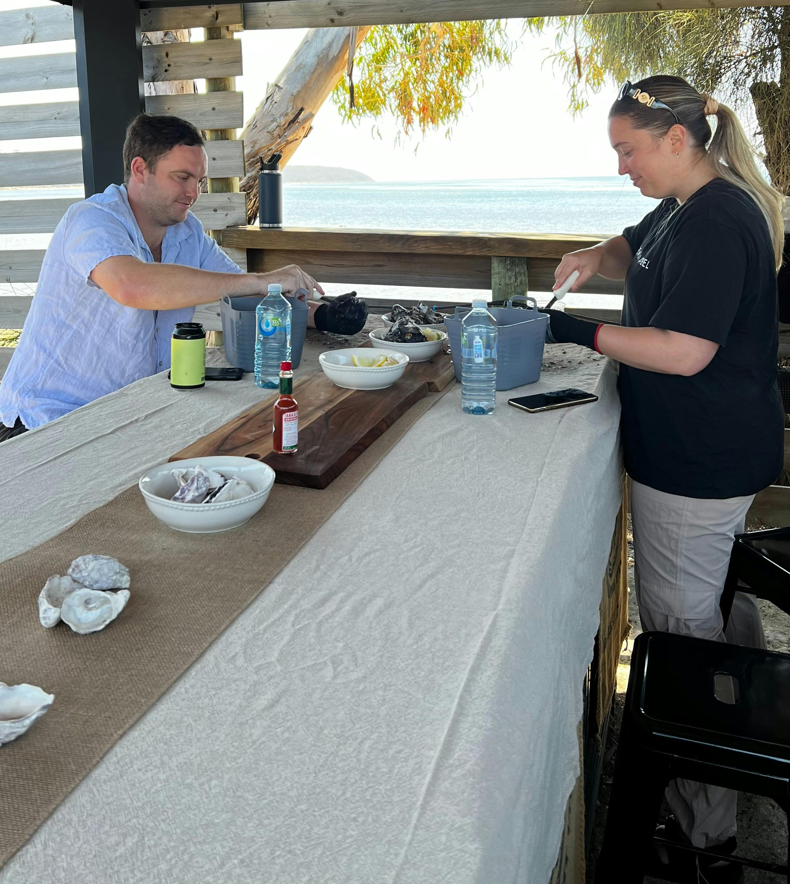 Enjoying their private shucking experience