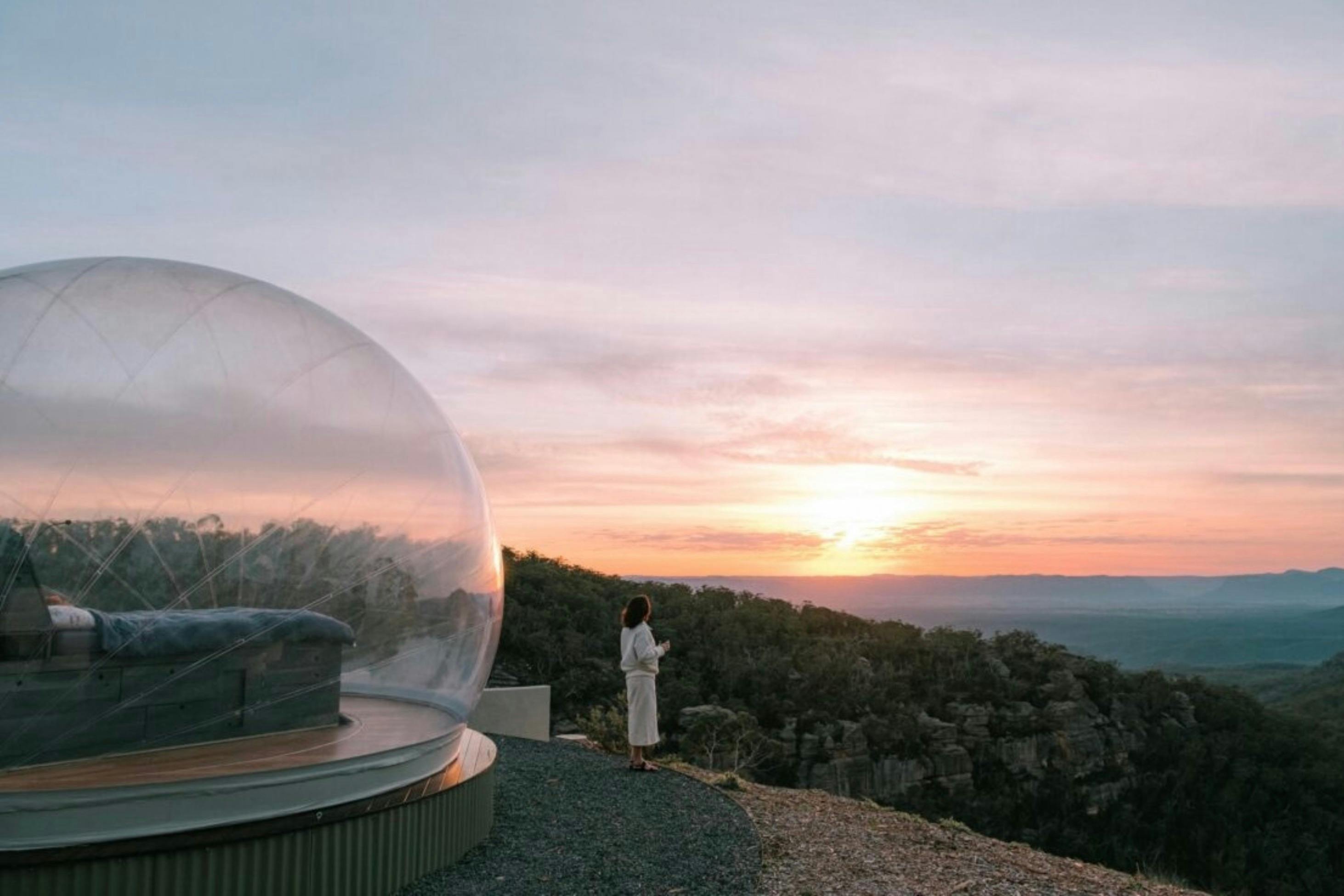 호주 NSW, Capertree Valley의 일출 고급 캠핑 숙박 시설