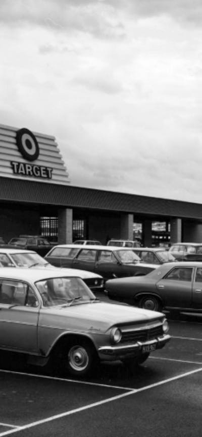 Sepia image of a Target store in 1975