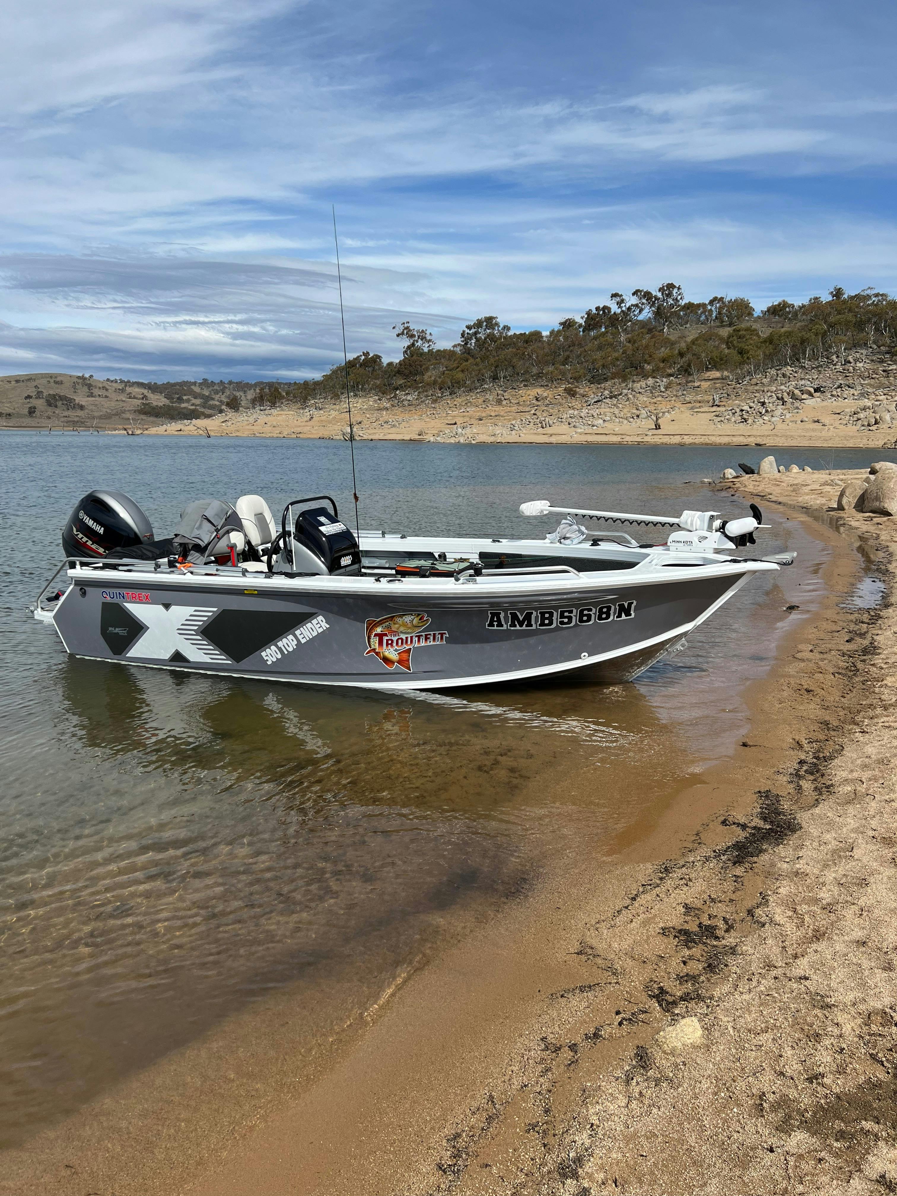 5 mt Quintrex Top Ender one of two surveyed boats with Troutfit guiding