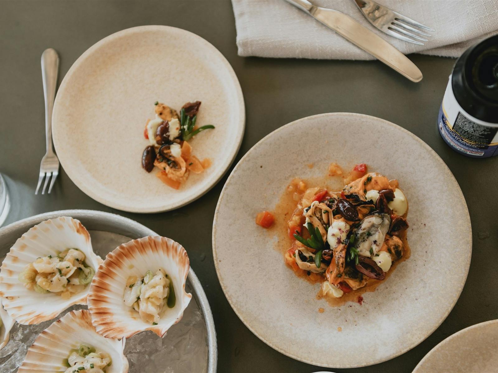 smoked mussels, ceviche scallops