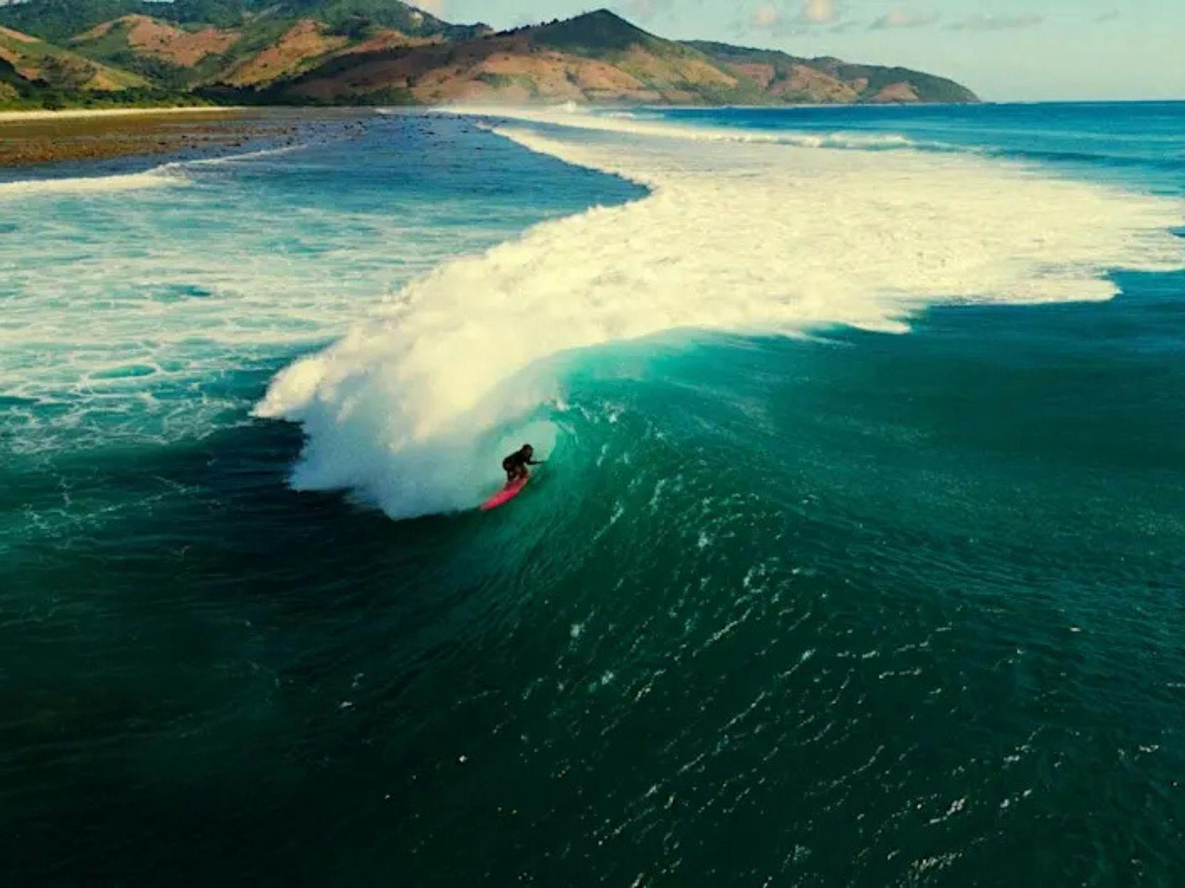 Aerial image of surfer in Indonesia