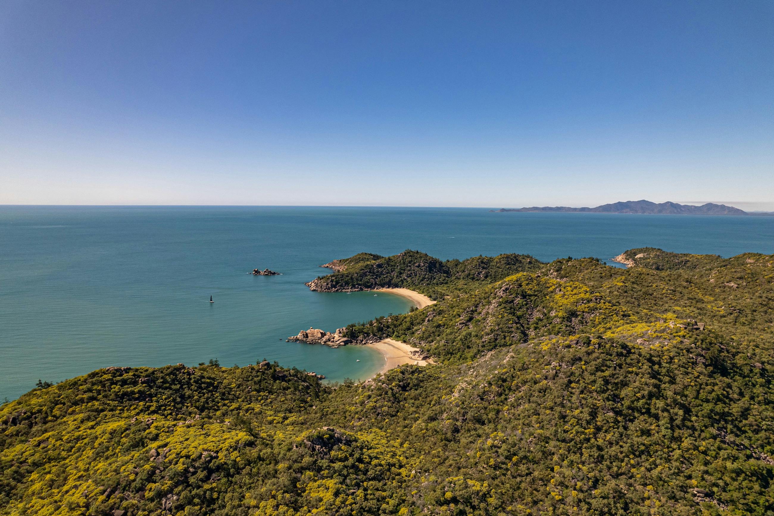 Magnetic Island from above showing the coastline you can explore