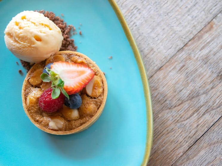 Another mouth-watering dessert, straight from the éléments kitchen. Macadamia nut pie .