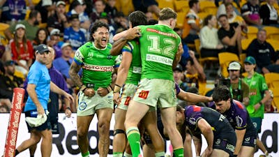 Canberra Raiders Xavier Savage celebration.