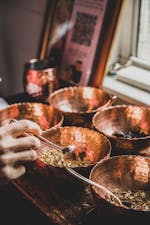 copper bowls with spices