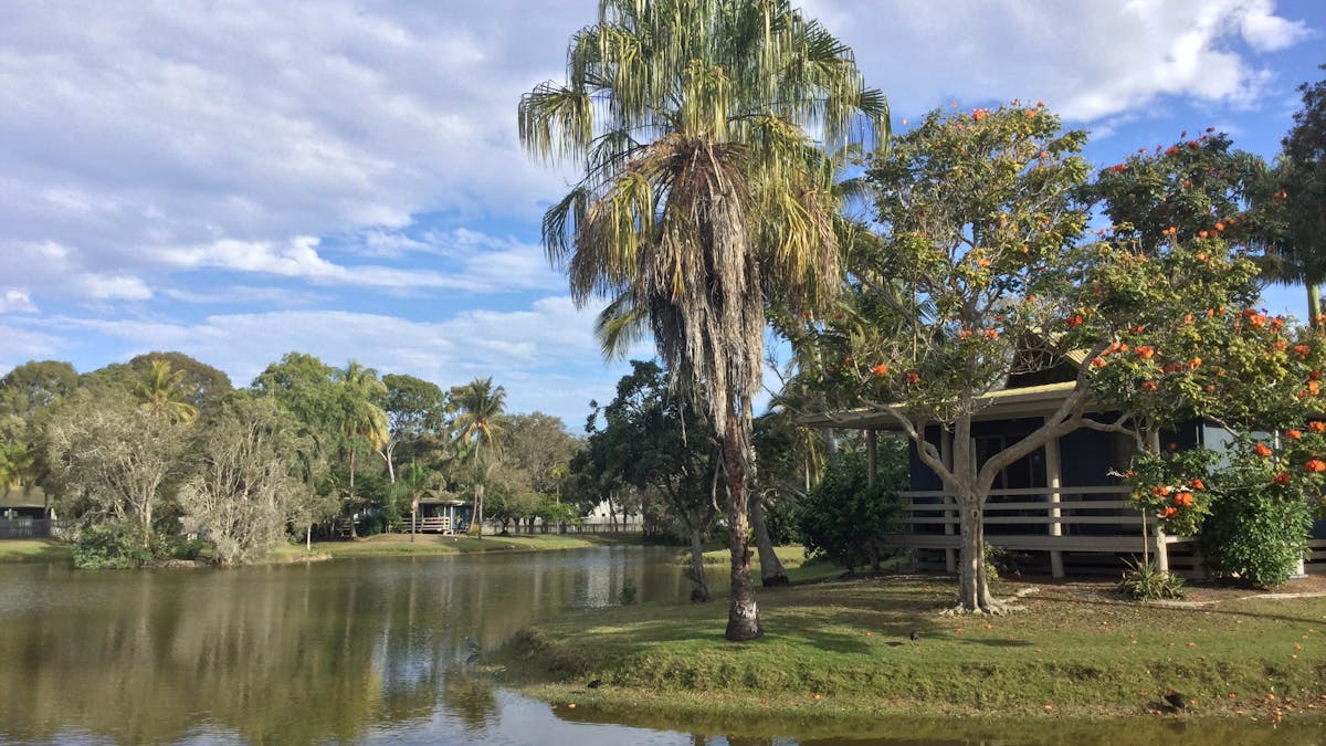 The view from the balcony looking across the lake towards an island at Sanctuary Lakes Fauna Retreat