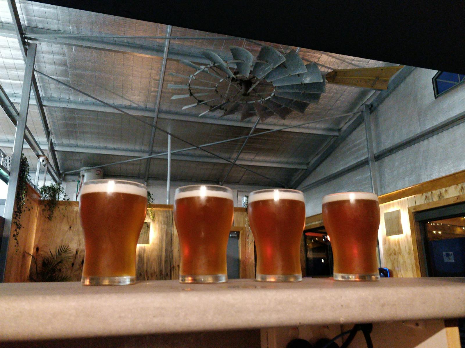 Four beers on the bar at King Island Brewhouse