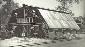 1944 - Engineers constructing new shed for power plant.