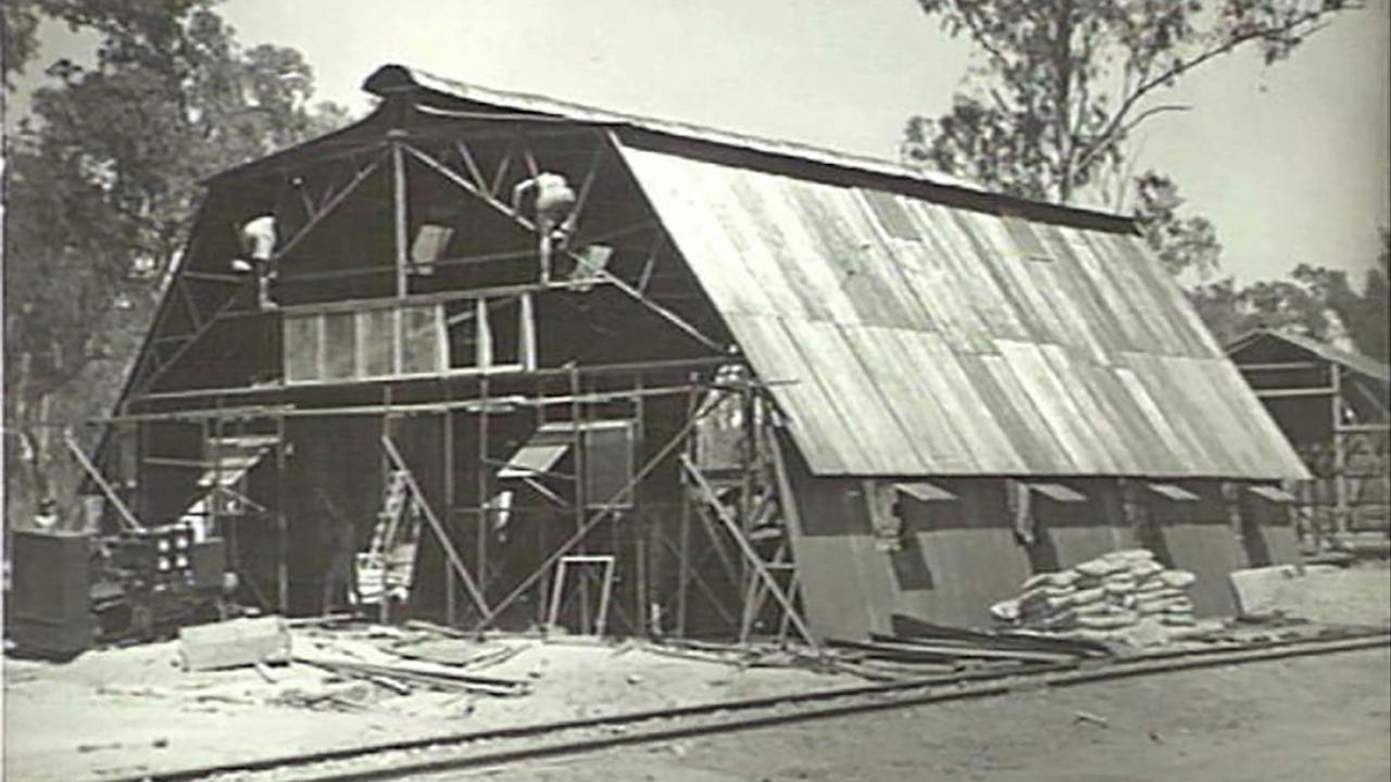 1944 - Engineers constructing new shed for power plant.