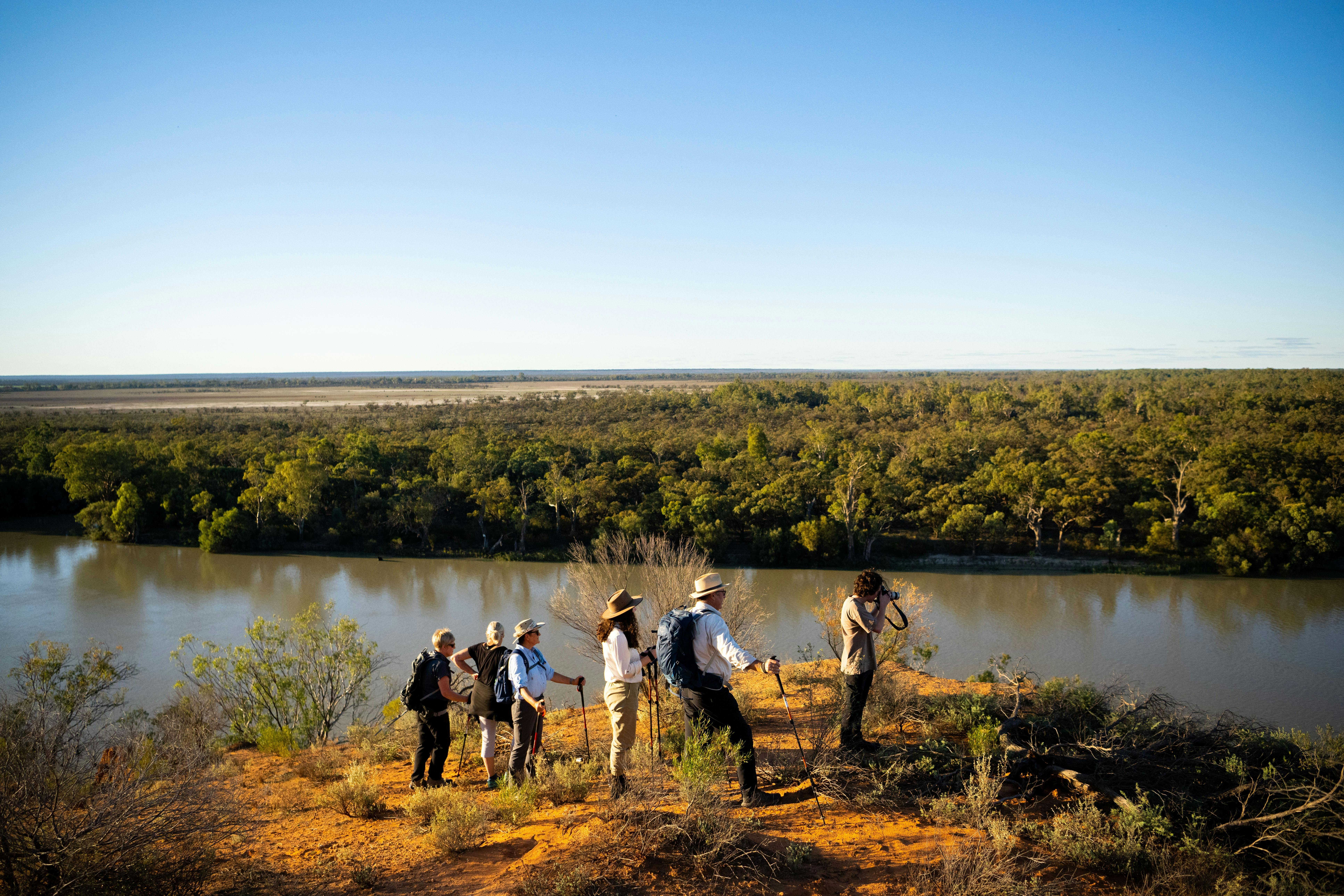 A group of people admiring the view of the Murray River