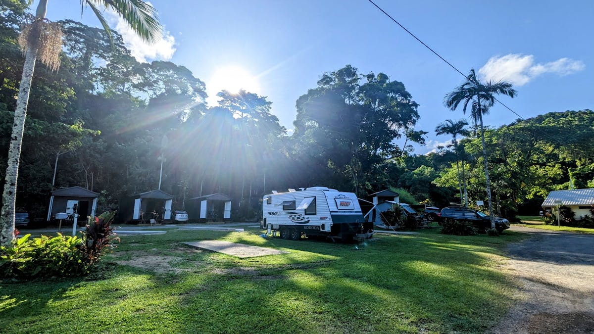 Park landscape - showing powered sites and family cabins