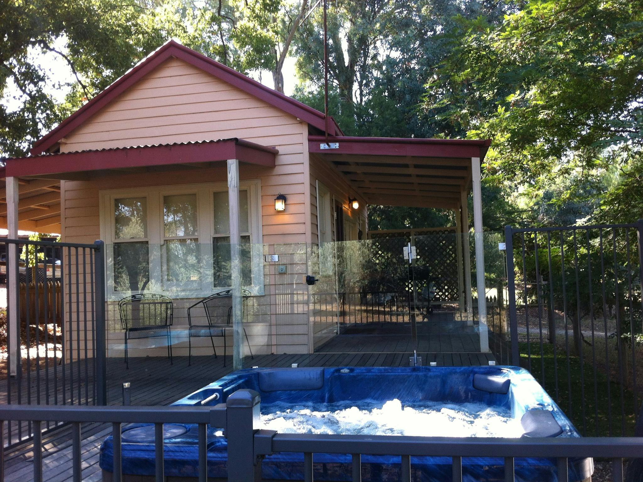 The outdoor heated spa at The Saddle Hut, a real treat in winter and summer