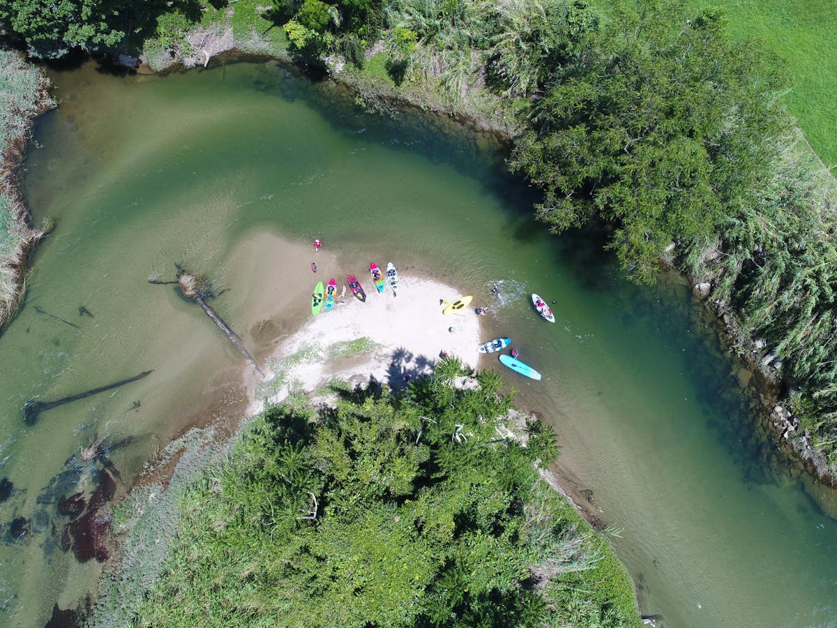 Time for a swim and a bite to eat on clear white sand