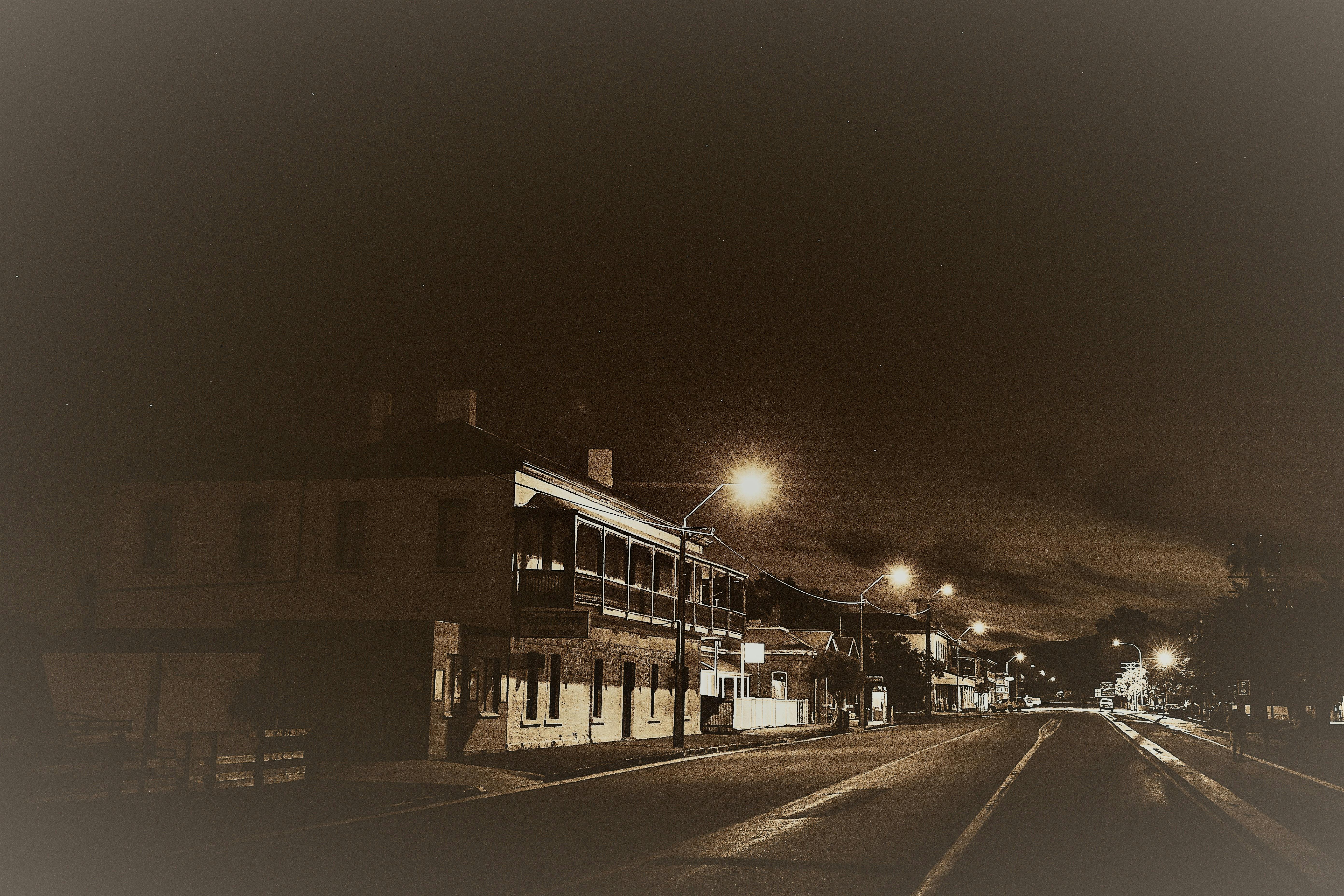 Railway terrace at night.