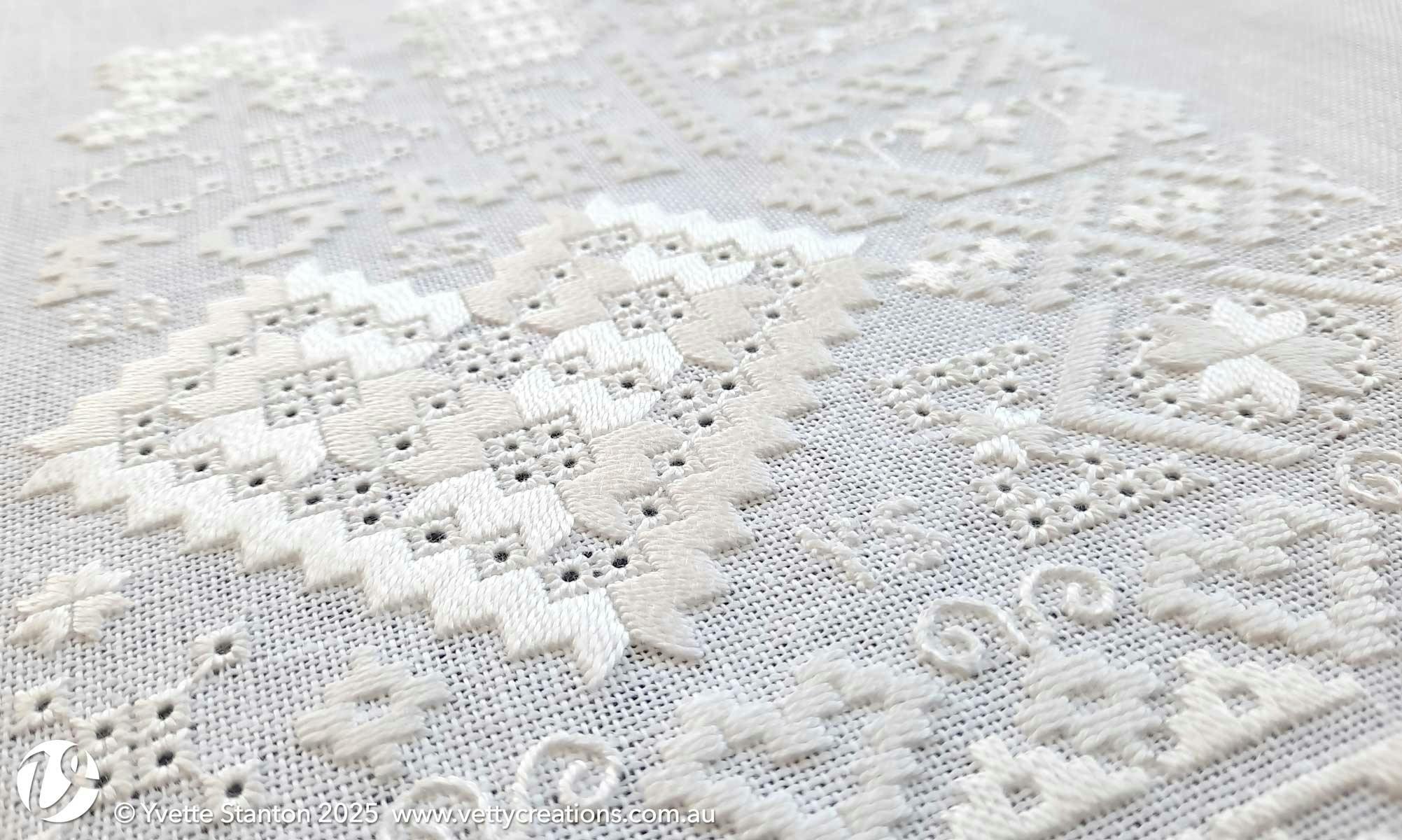Dutch Heart Frisian Whitework Sampler workshop with Yvette Stanton