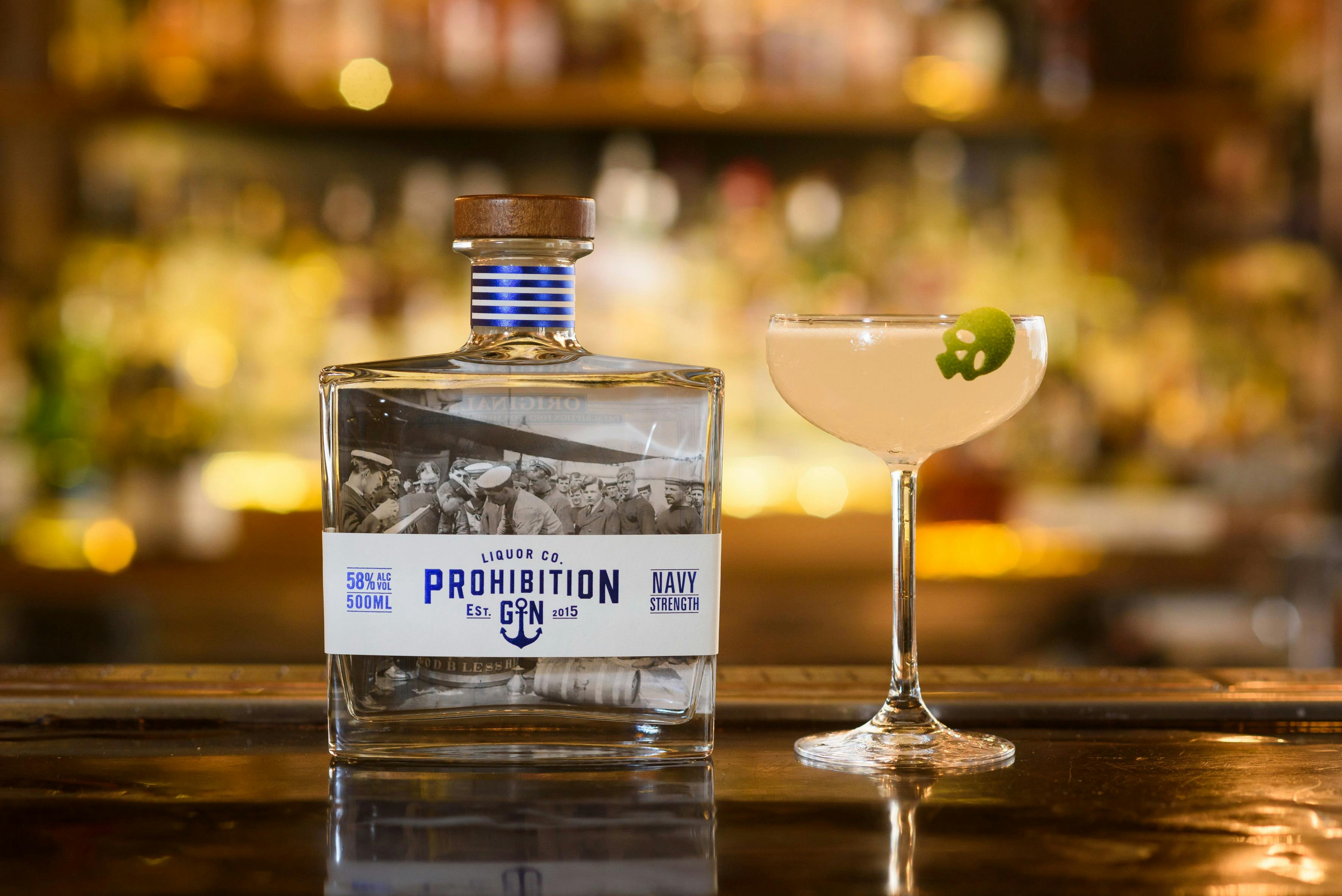 Prohibition Liquor Co. Navy Strength Gin, Navy Gimlet Cocktail