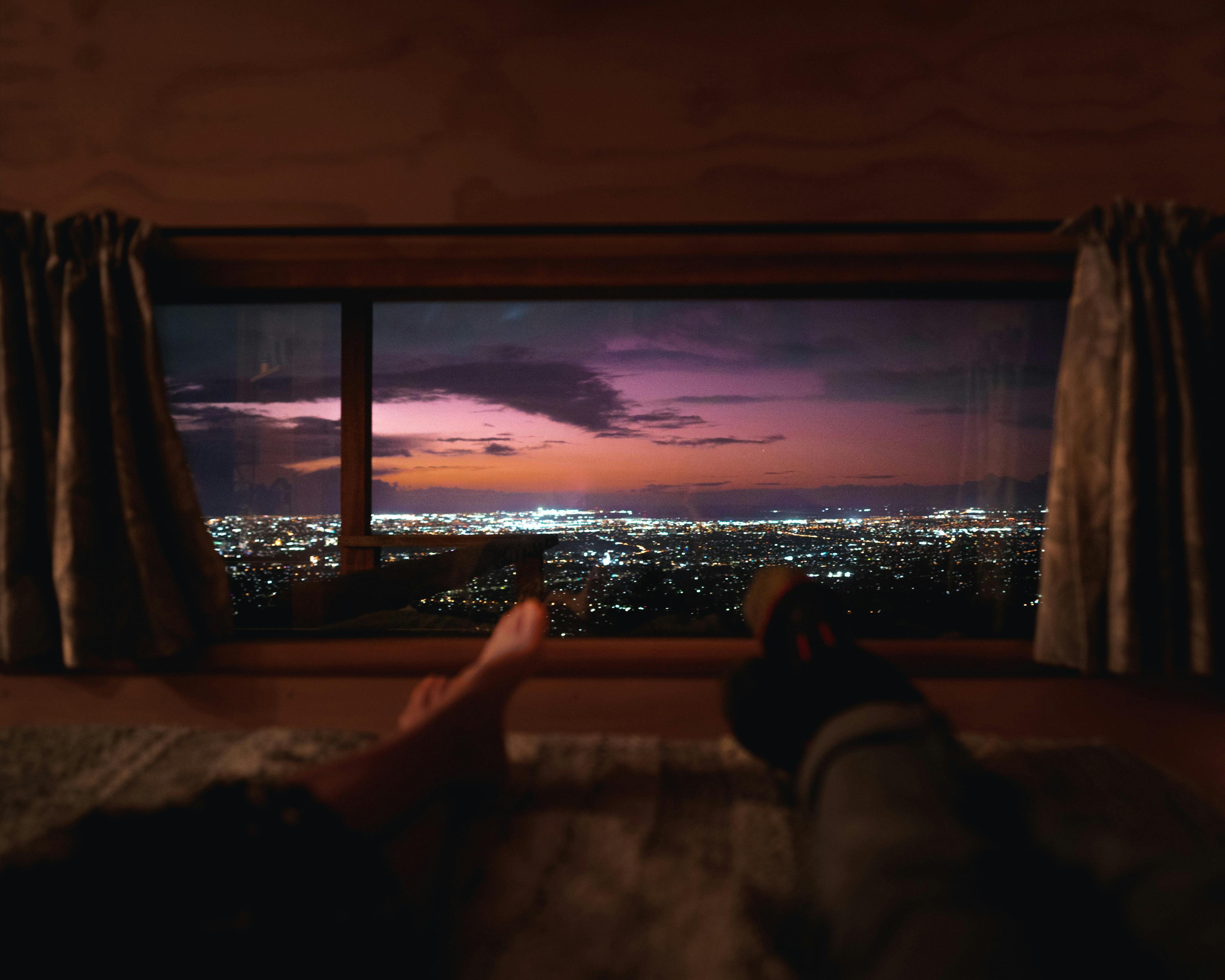 View from the bed of Adelaide CBD in  the evening