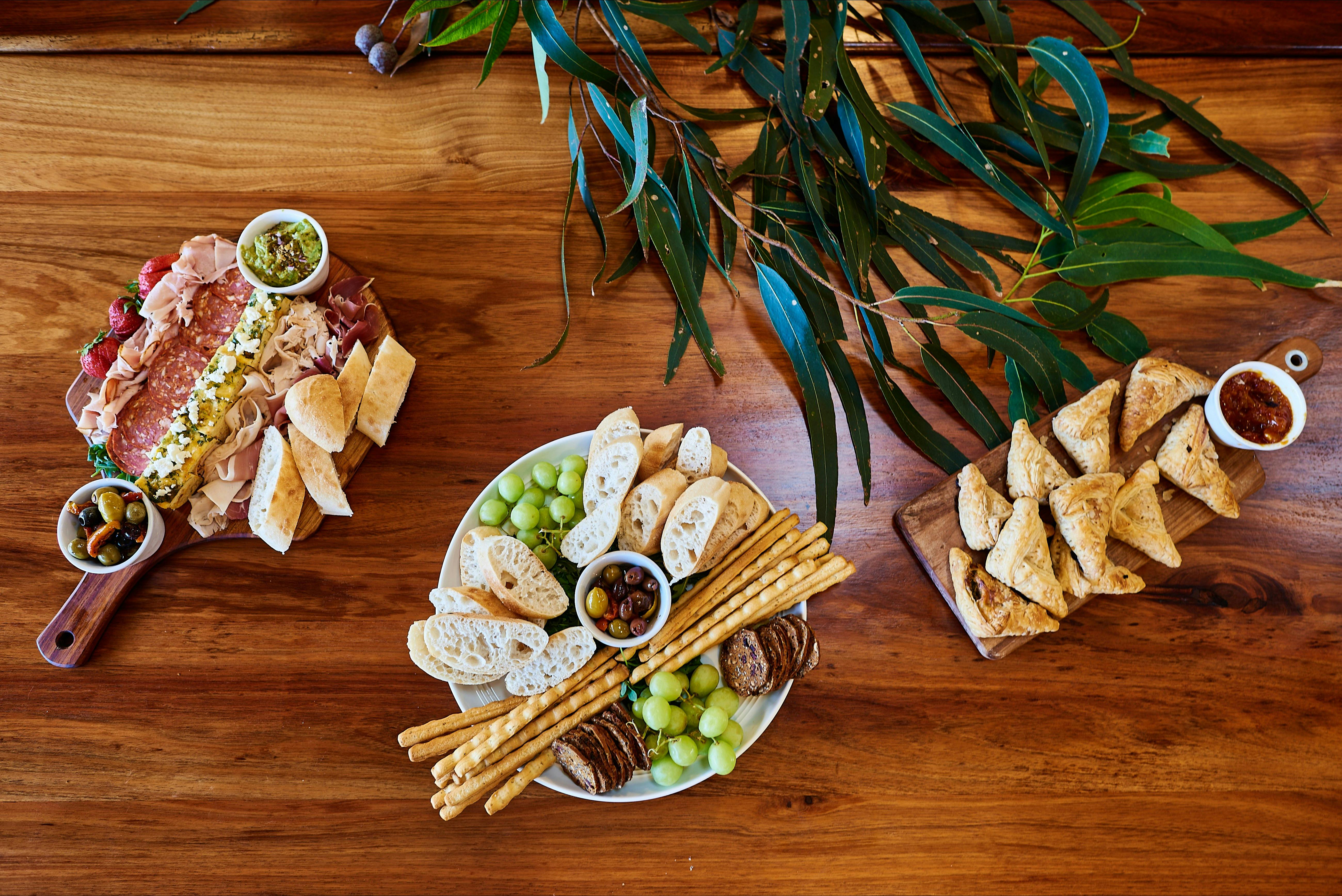 Antipasto platters on a timber table