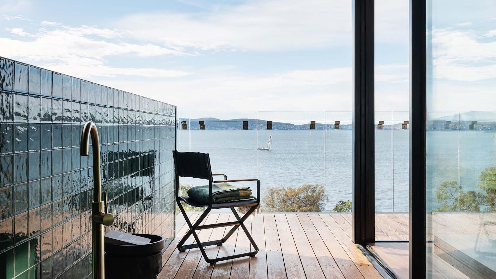 Deck bath by the fireplace