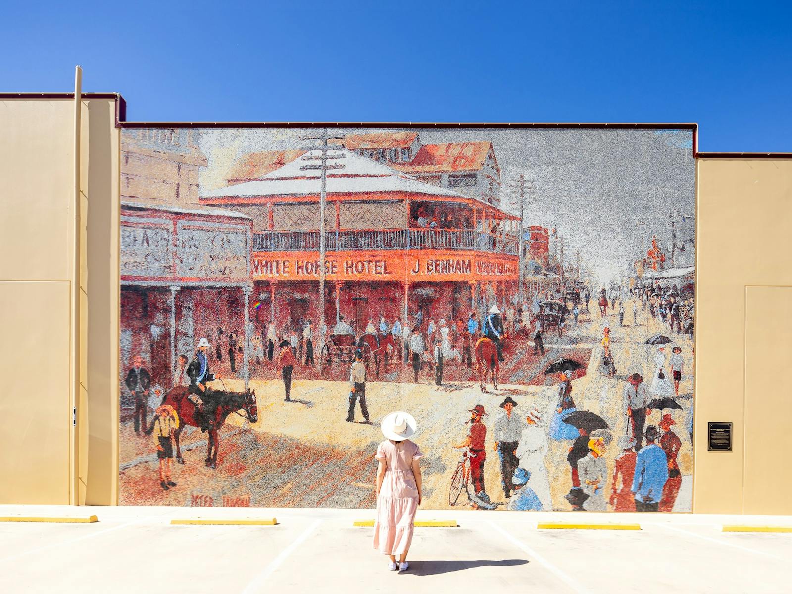 Lady looks up at Saturday Morning Gill Street 1900 -Peter Lawson