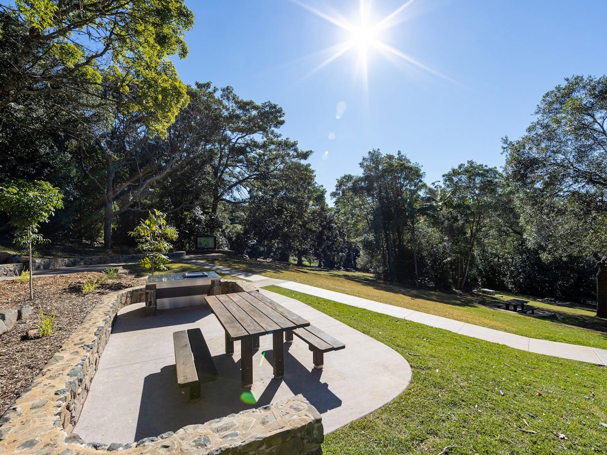 Picnic tables on a hill in the hinterland