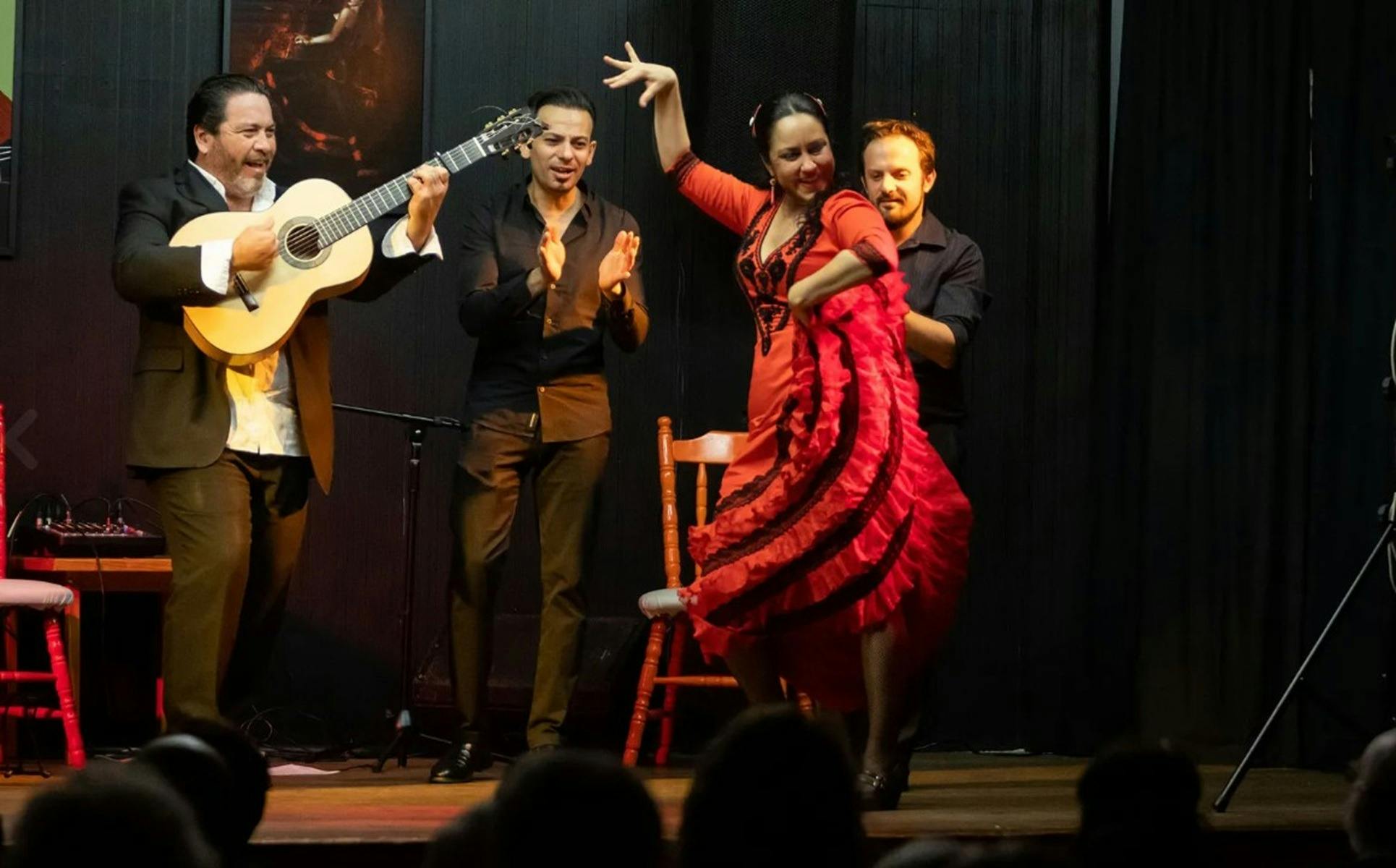 Paco Lara with musicians and dancer