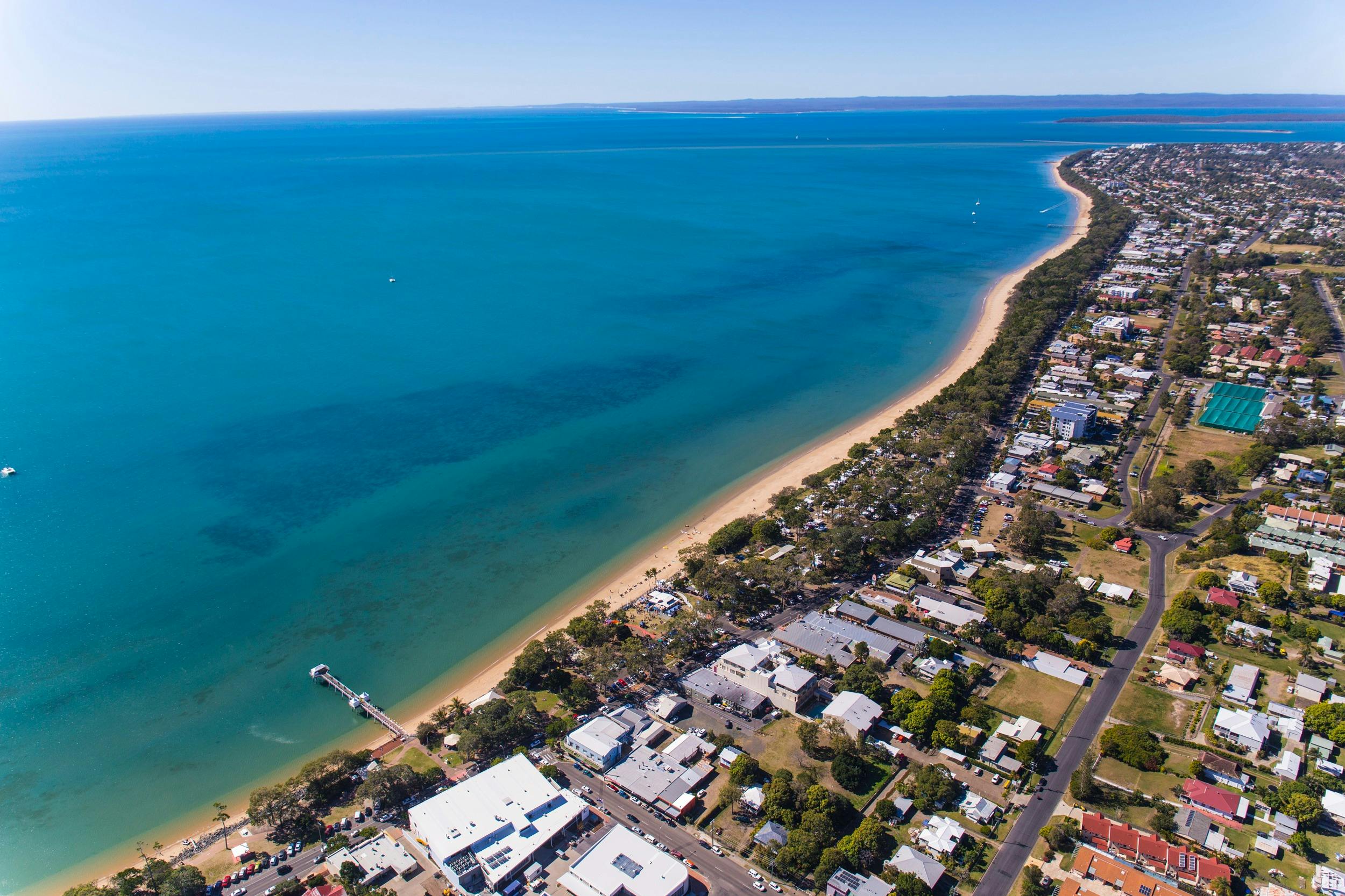 aerial photo looking east down along Hervey Bays foreshore
